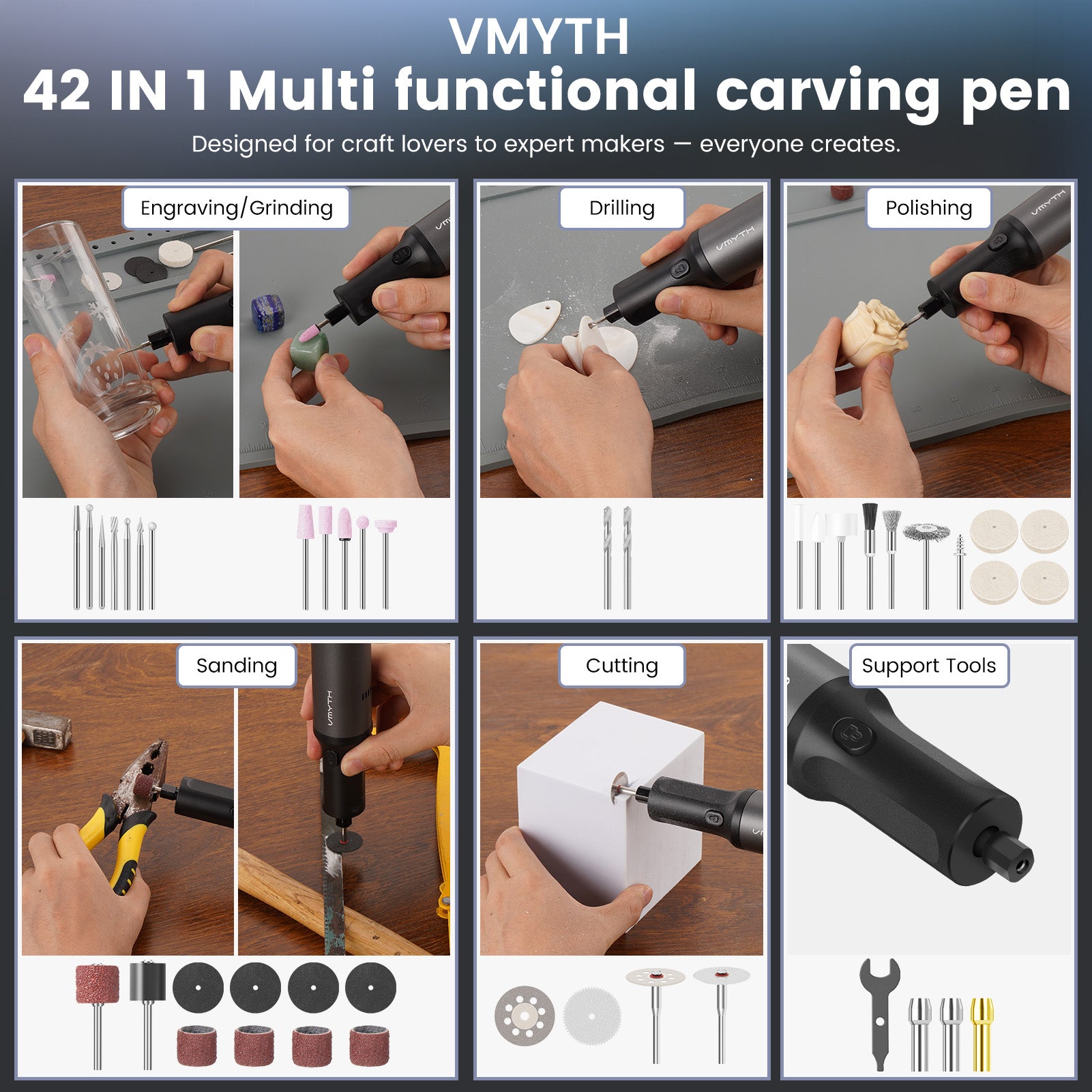 VMYTH iPen E2 – 7.2V Cordless Rotary Tool Kit with 44 Accessories